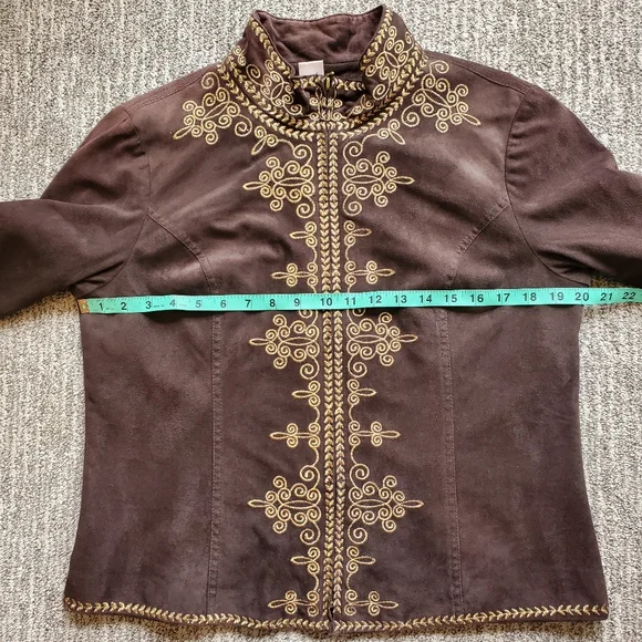 EUC Vintage Coldwater Creek Faux Suede Emboidered Lined Zipper Jacket Petite M - Picture 6 of 7
